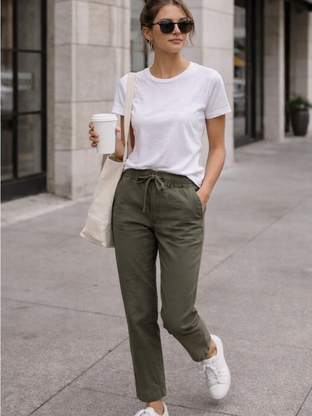 GAP Easy Essential Pants Olive Green Drawstring XS Casual Chino